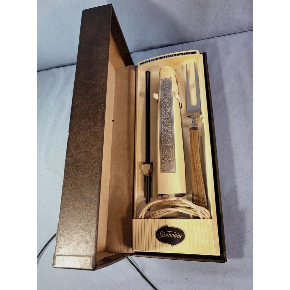 Electric Carving Fork & Knife Food Slicing Sunbeam Wall Mountable Corded Vintage